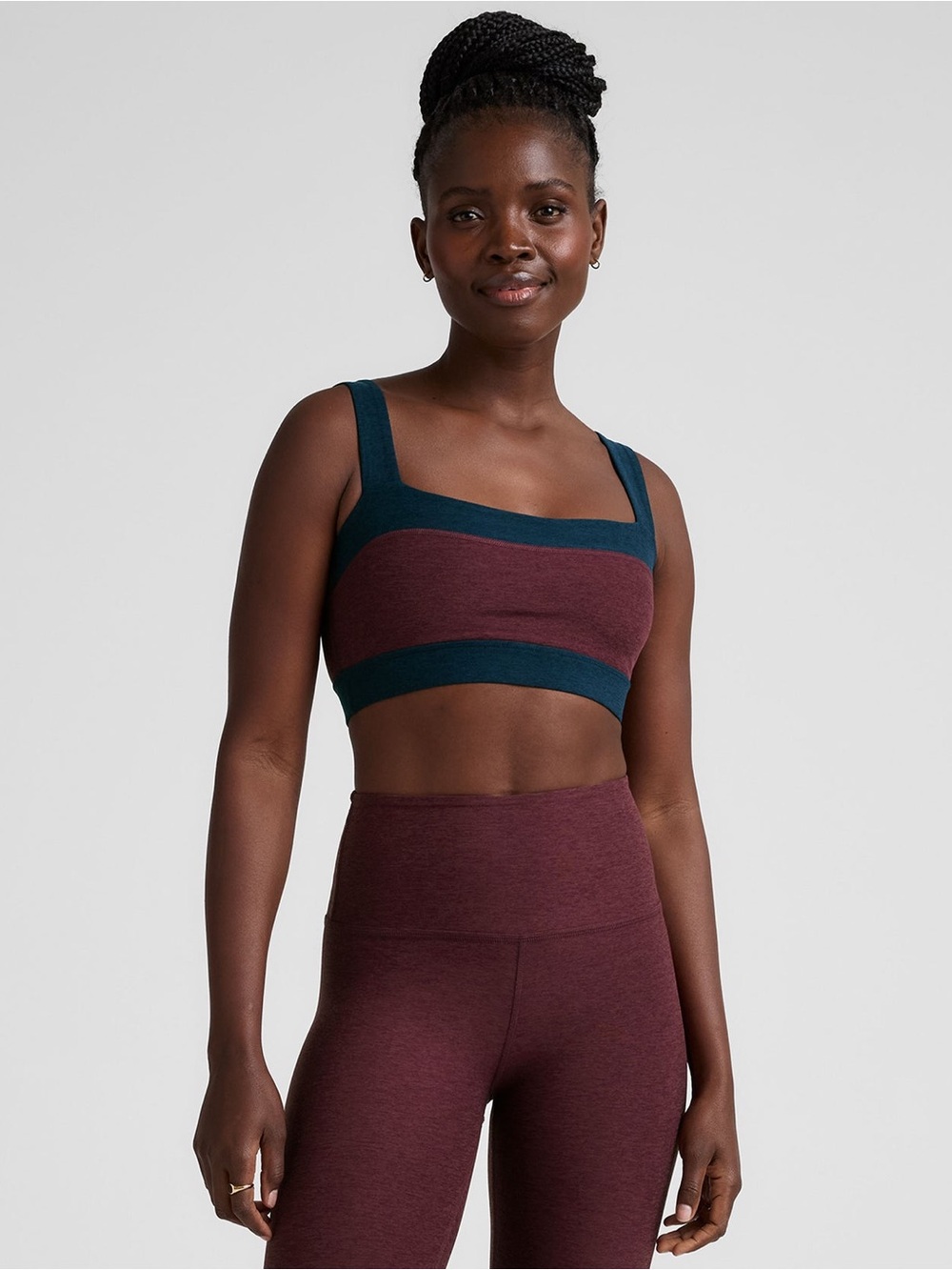 NWT: Beyond Yoga Navy and Burgundy Colorblock Crop Bra Top (top only)